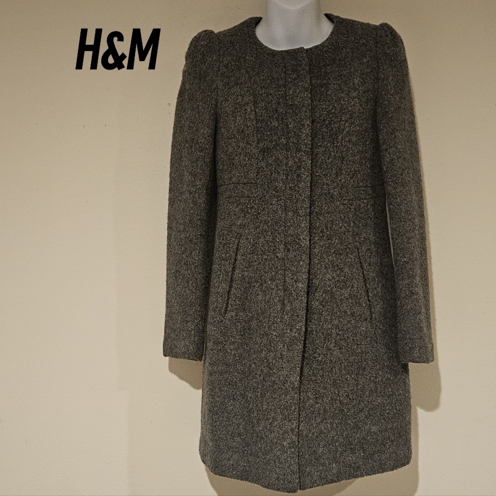 H&M Gray Textured Wool-Blend Coat